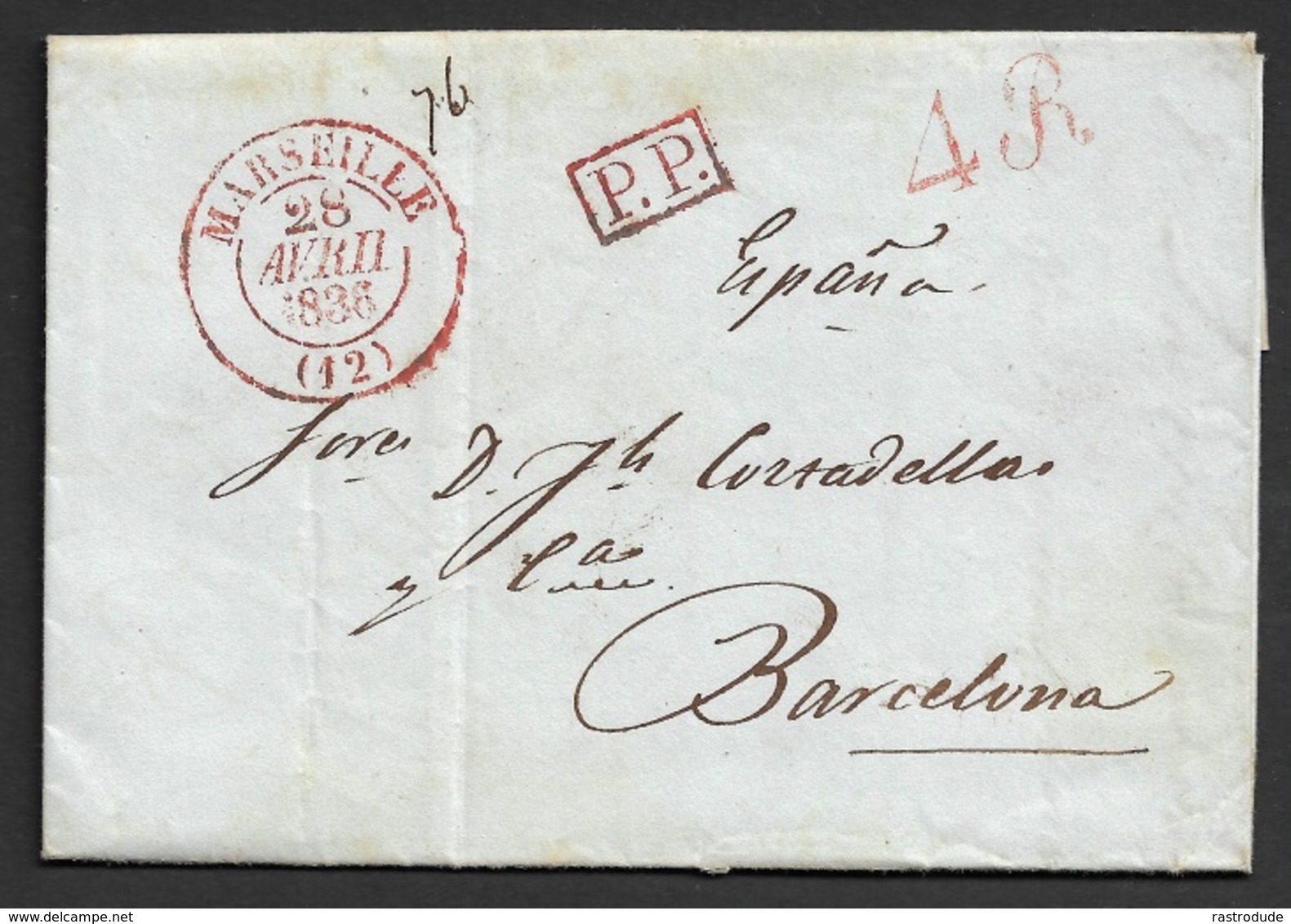 1836 LAC France, Marseille A Barcelone, Espagne - 1801-1848: Précurseurs XIX