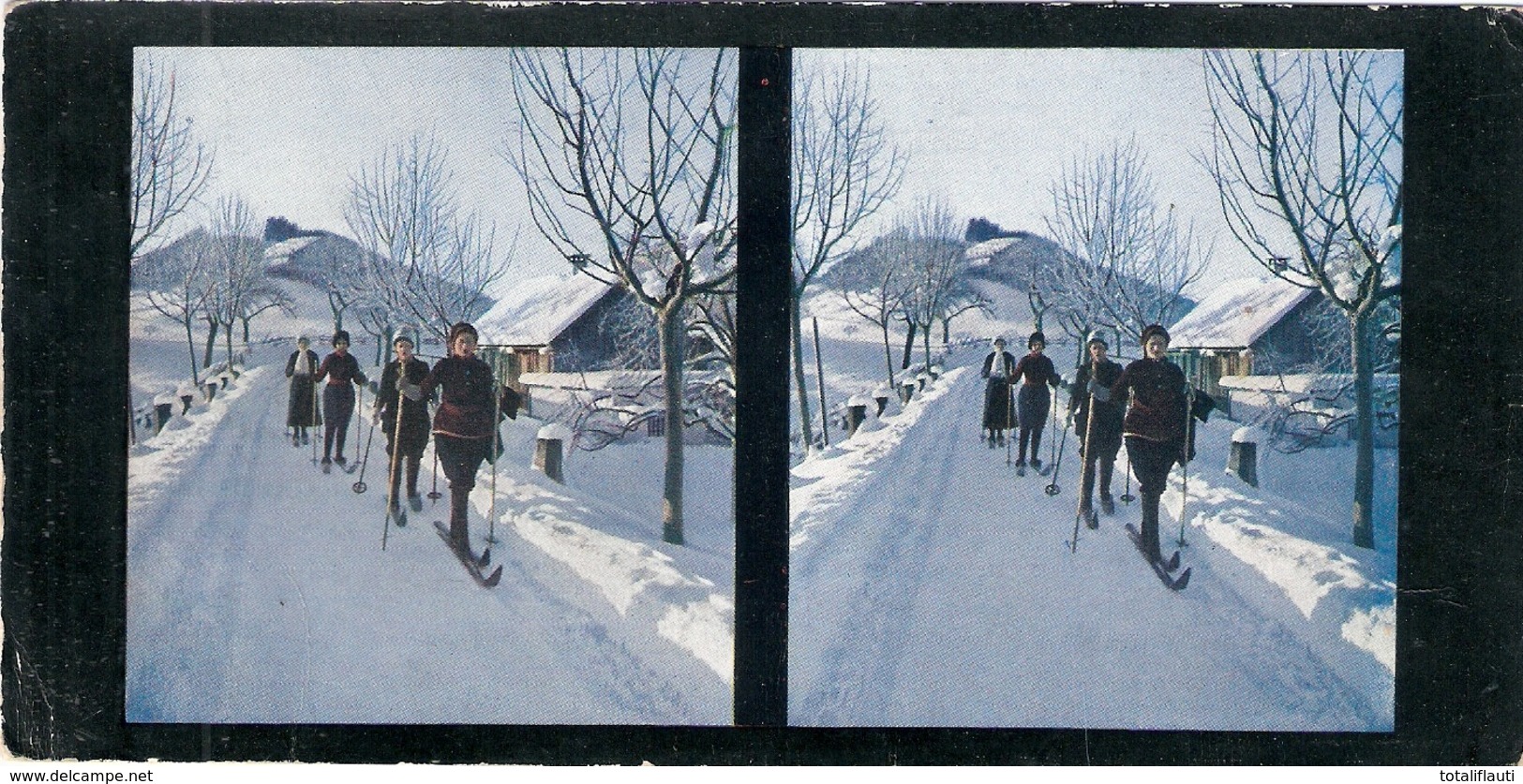 Stereo Foto (Chromoplast) GROSSHOLZLEUTE Isny Schneeschuhläuferinnen Kurs Um 1905 18x9 Cm - Isny