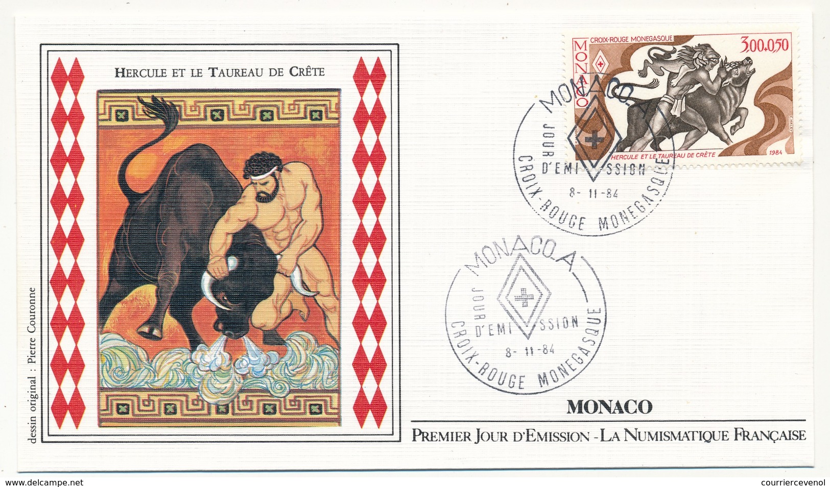 MONACO => 2 Enveloppes FDC - Croix Rouge Monégasque / Hercule Et Le Taureau De Crête - Premier Jour 1984 - FDC