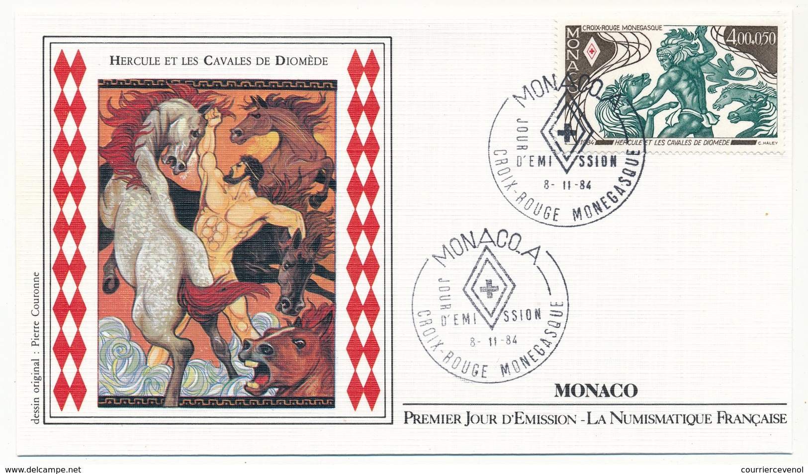 MONACO => 2 Enveloppes FDC - Croix Rouge Monégasque / Hercule Et Le Taureau De Crête - Premier Jour 1984 - FDC