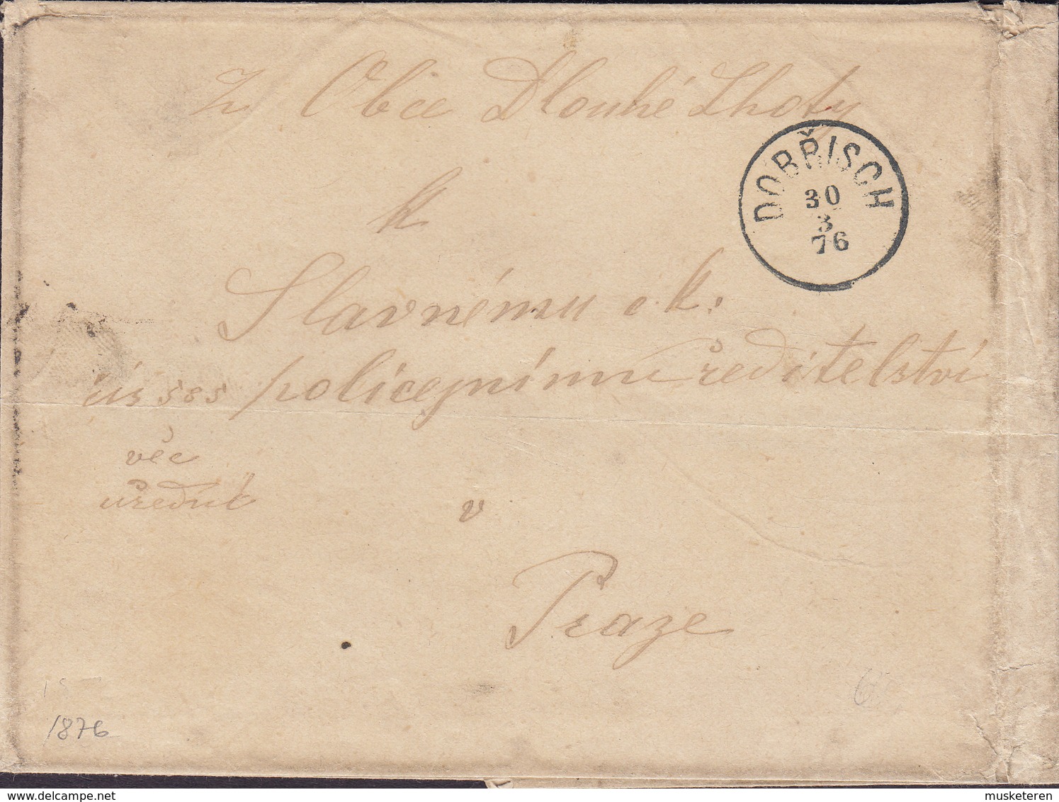 Czech Republic Vorlaüfer Prephilately DOBRISCH 1876 Folded Cover Brief PRAG (Arr. Cds.) (2 Scans) - ...-1918 Préphilatélie