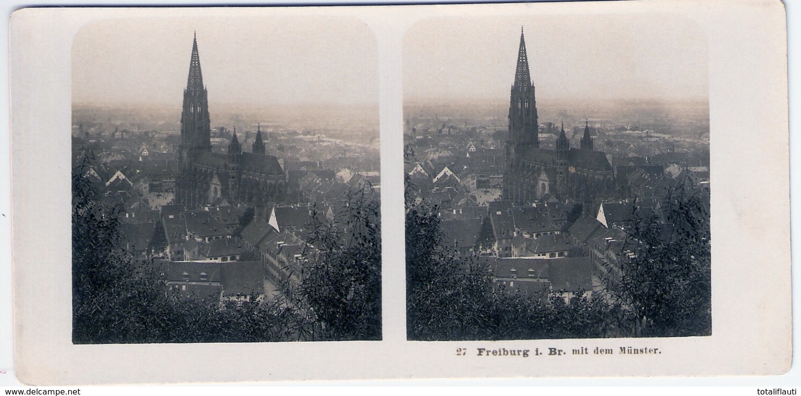 Stereo Foto FREIBURG Im Breisgau Mit Dem Münster Neue Photographische Gesellschaft AG Berlin Steglitz Um 1904 18x8,6 Cm - Freiburg I. Br.