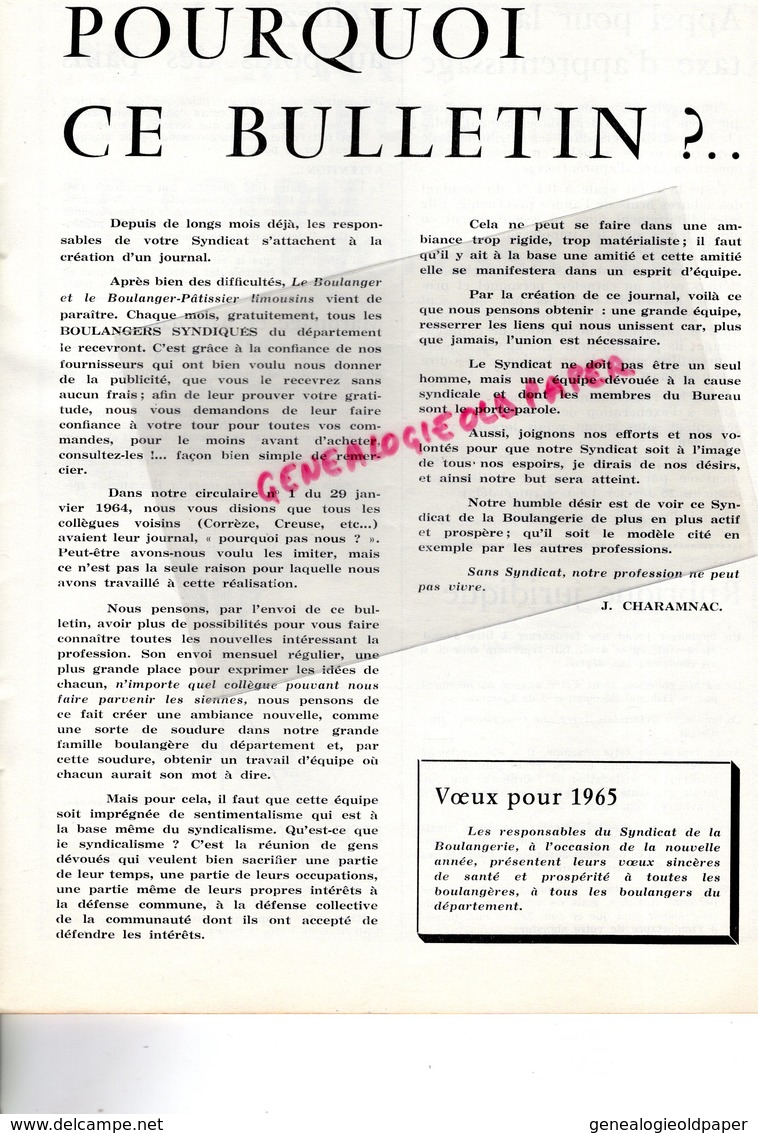 87-LIMOGES-BULLETIN  INFORMATION LE BOULANGER ET PATISSIER LIMOUSINS-BOULANGERIE PATISSERIE- N° 1- 1965-MINOTERIE MAZIN- - Culinaria & Vinos