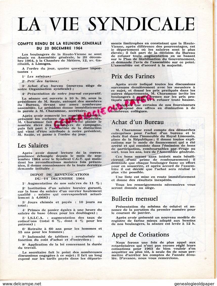 87-LIMOGES-BERNEUIL BLOND-BULLETIN LE BOULANGER PATISSIER LIMOUSINS-BOULANGERIE PATISSERIE- N° 1- 1965-MINOTERIE MAZIN-