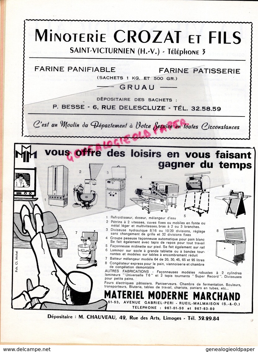 87-LIMOGES-BULLETIN  INFORMATION LE BOULANGER ET PATISSIER LIMOUSINS-BOULANGERIE PATISSERIE- N° 1- 1965-MINOTERIE MAZIN-