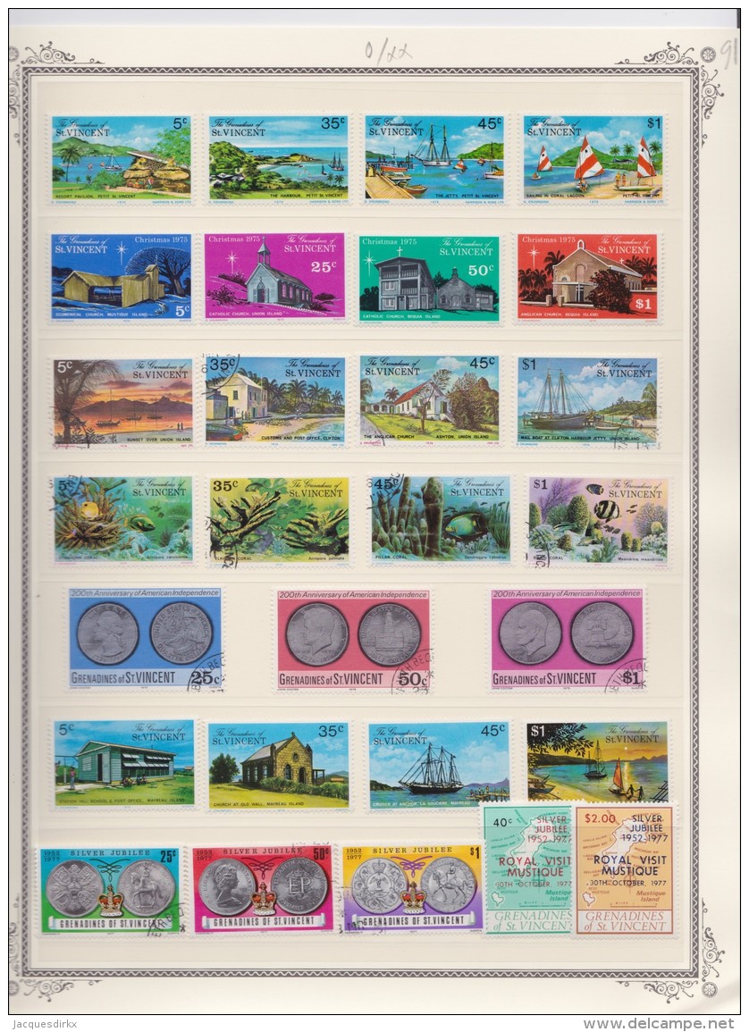 St  Vincent &amp; Grenadines     .           Page With Stamps    .    O And   **     .   Cancelled And MNH - St.Vincent E Grenadine