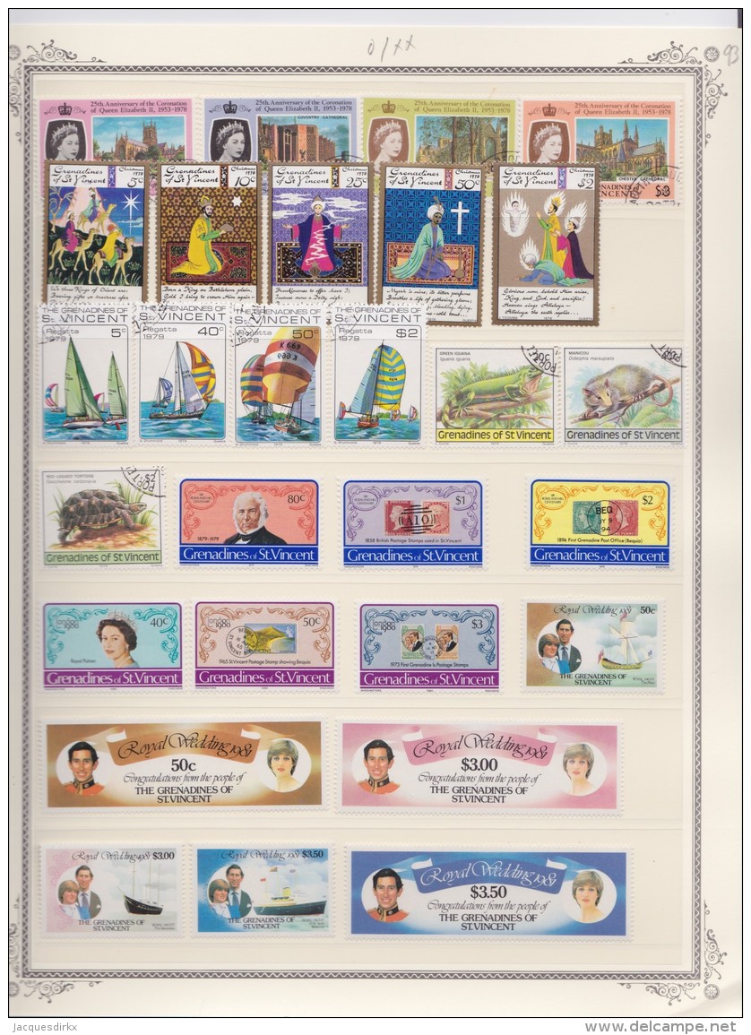 St  Vincent &amp; Grenadines     .           Page With Stamps    .    O And   **     .   Cancelled And MNH - St.-Vincent En De Grenadines