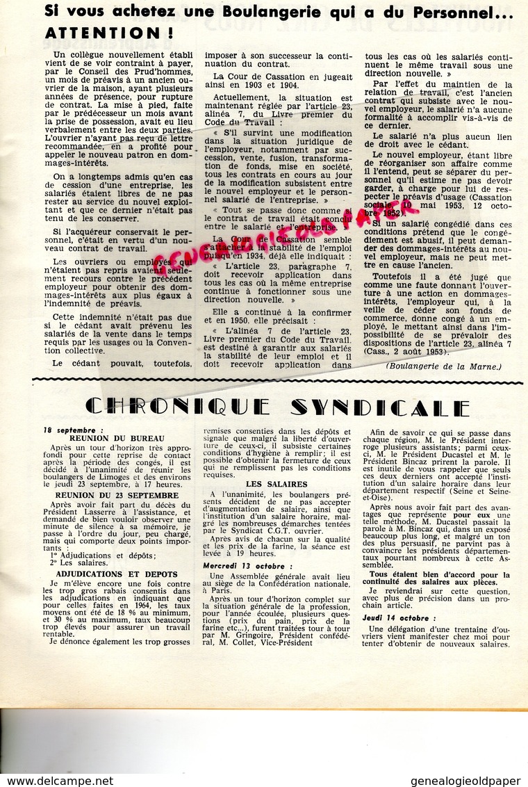 87-LIMOGES-BULLETIN  INFORMATION LE BOULANGER ET PATISSIER LIMOUSINS-BOULANGERIE PATISSERIE- N° 9- 1965-MINOTERIE MAZIN- - Cooking & Wines