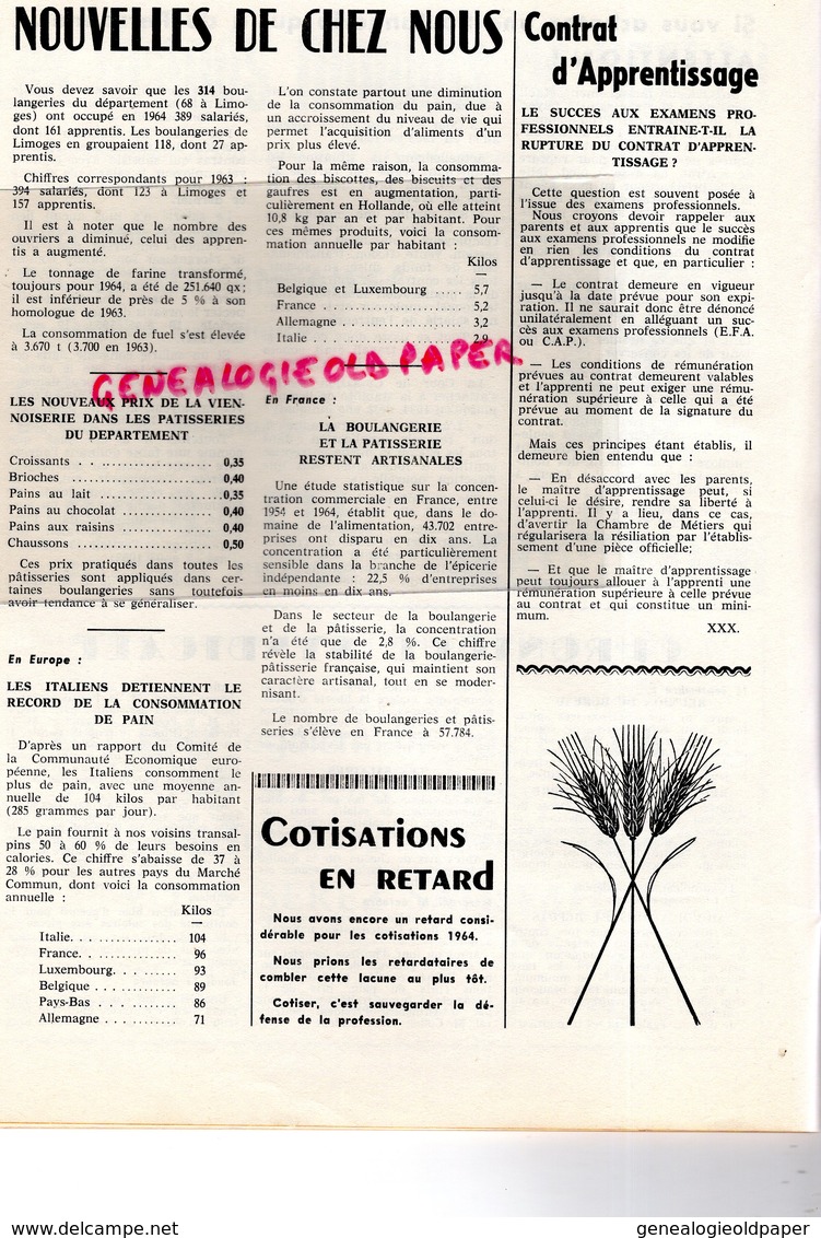 87-LIMOGES-BULLETIN  INFORMATION LE BOULANGER ET PATISSIER LIMOUSINS-BOULANGERIE PATISSERIE- N° 9- 1965-MINOTERIE MAZIN-
