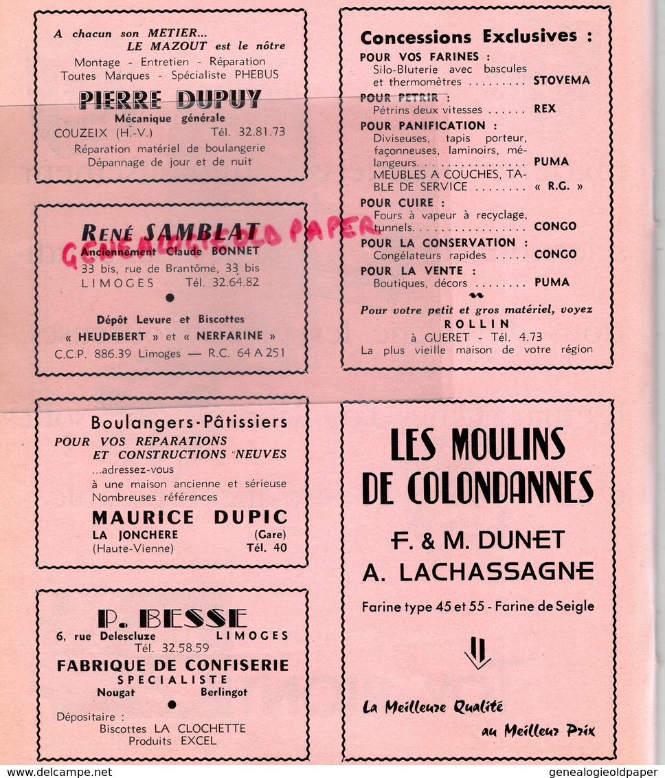 87-LIMOGES-BERNEUIL BLONBULLETIN LE BOULANGER ET PATISSIER LIMOUSINS-BOULANGERIE PATISSERIE- N° 9- 1965-MINOTERIE MAZIN-