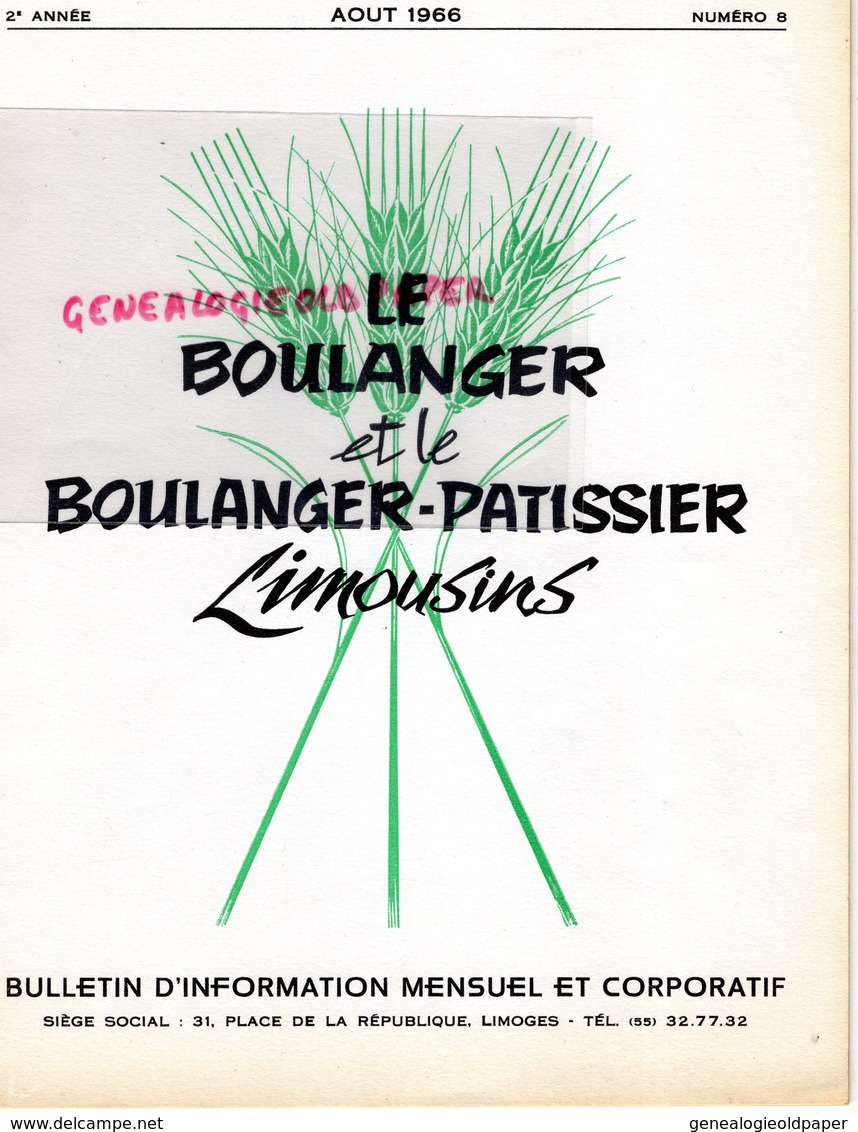 87-LIMOGES-BULLETIN  INFORMATION LE BOULANGER ET PATISSIER LIMOUSINS-BOULANGERIE PATISSERIE- N° 8-1966-MINOTERIE MAZIN- - Küche & Wein