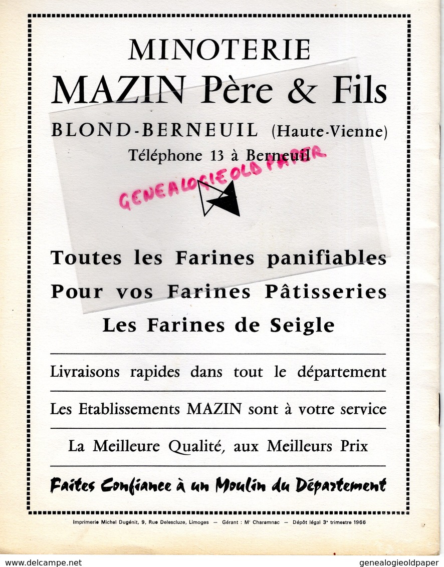 87-LIMOGES-BULLETIN  INFORMATION LE BOULANGER ET PATISSIER LIMOUSINS-BOULANGERIE PATISSERIE- N° 8-1966-MINOTERIE MAZIN- - Koken & Wijn