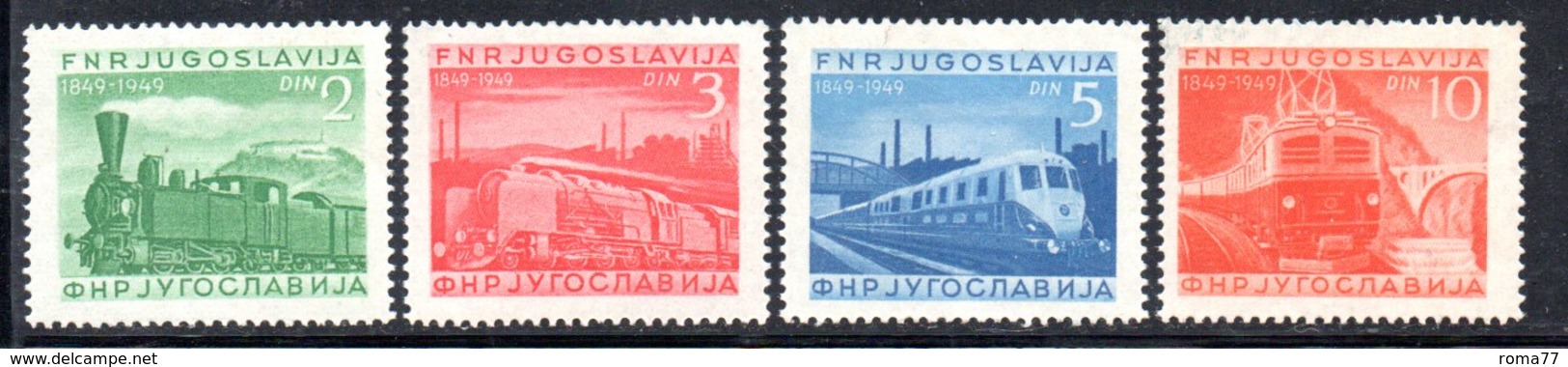 YUG67B - YUGOSLAVIA 1949,  Unificato N. 523/526  Nuovi  ***  TRENI - Nuovi