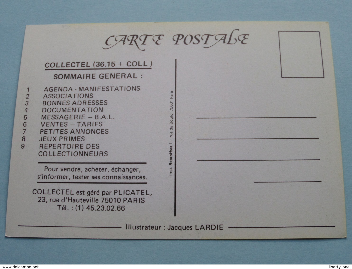 COLLECTIONNEURS - Informations Et Contacts Par MINITEL - 3615 Coll / PLICATEL ( Jacques LARDIE ) Anno 19?? ! - Bourses & Salons De Collections