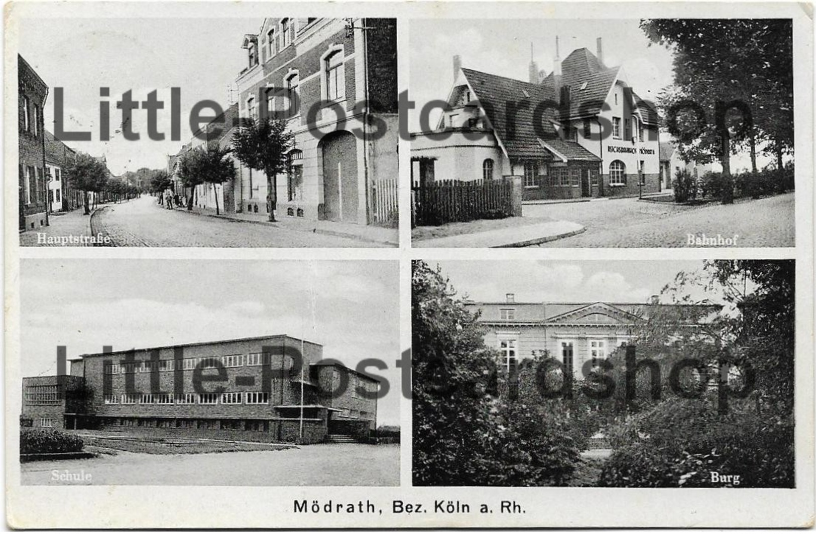 Foto AK Mödrath 4 Ansichten Hauptstraße Bahnhof Schule Burg Bezirk Köln 1939 - Koeln