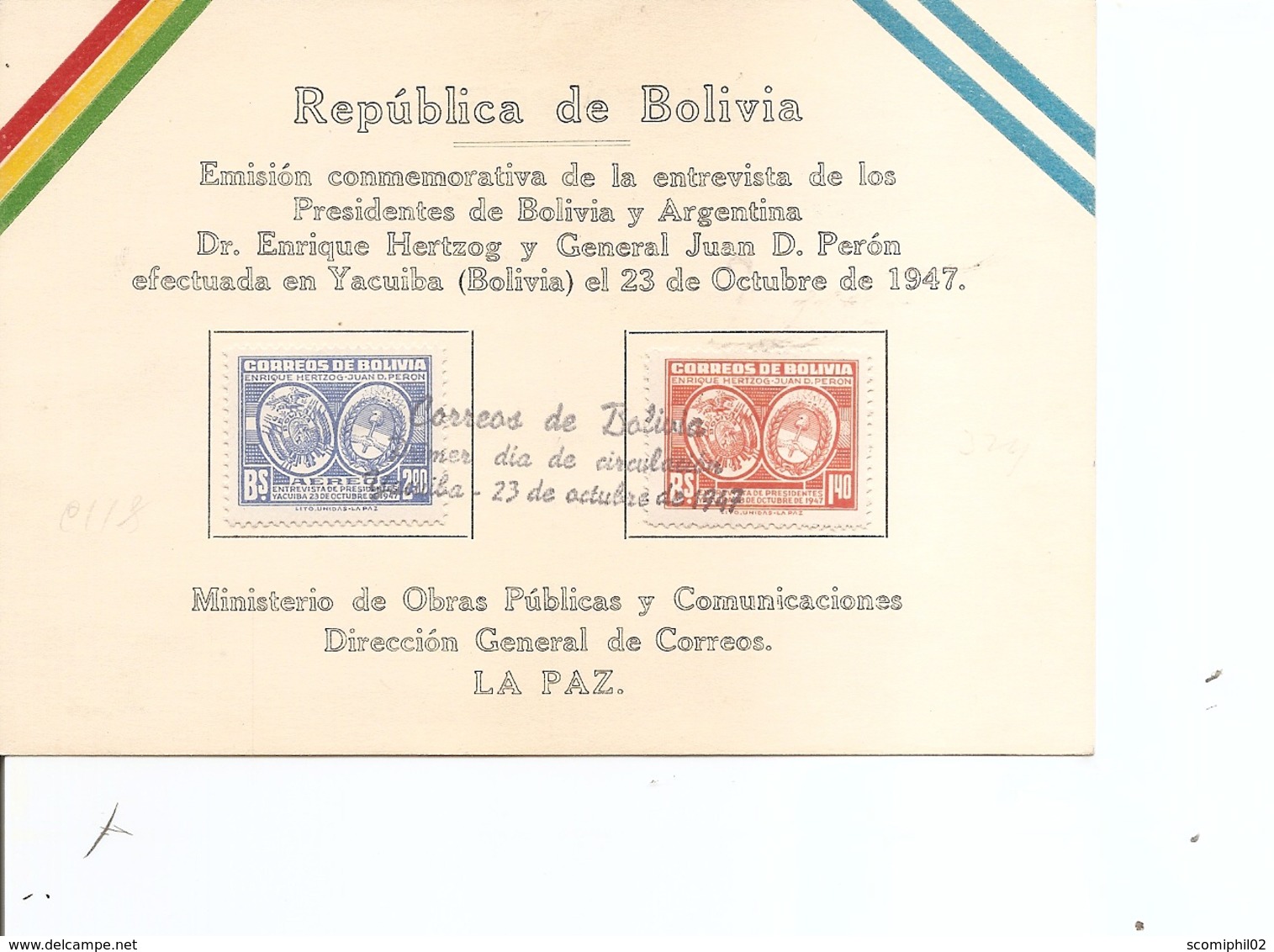 Bolivie ( Carte Premier Jour De 1947 à Voir) - Bolivia