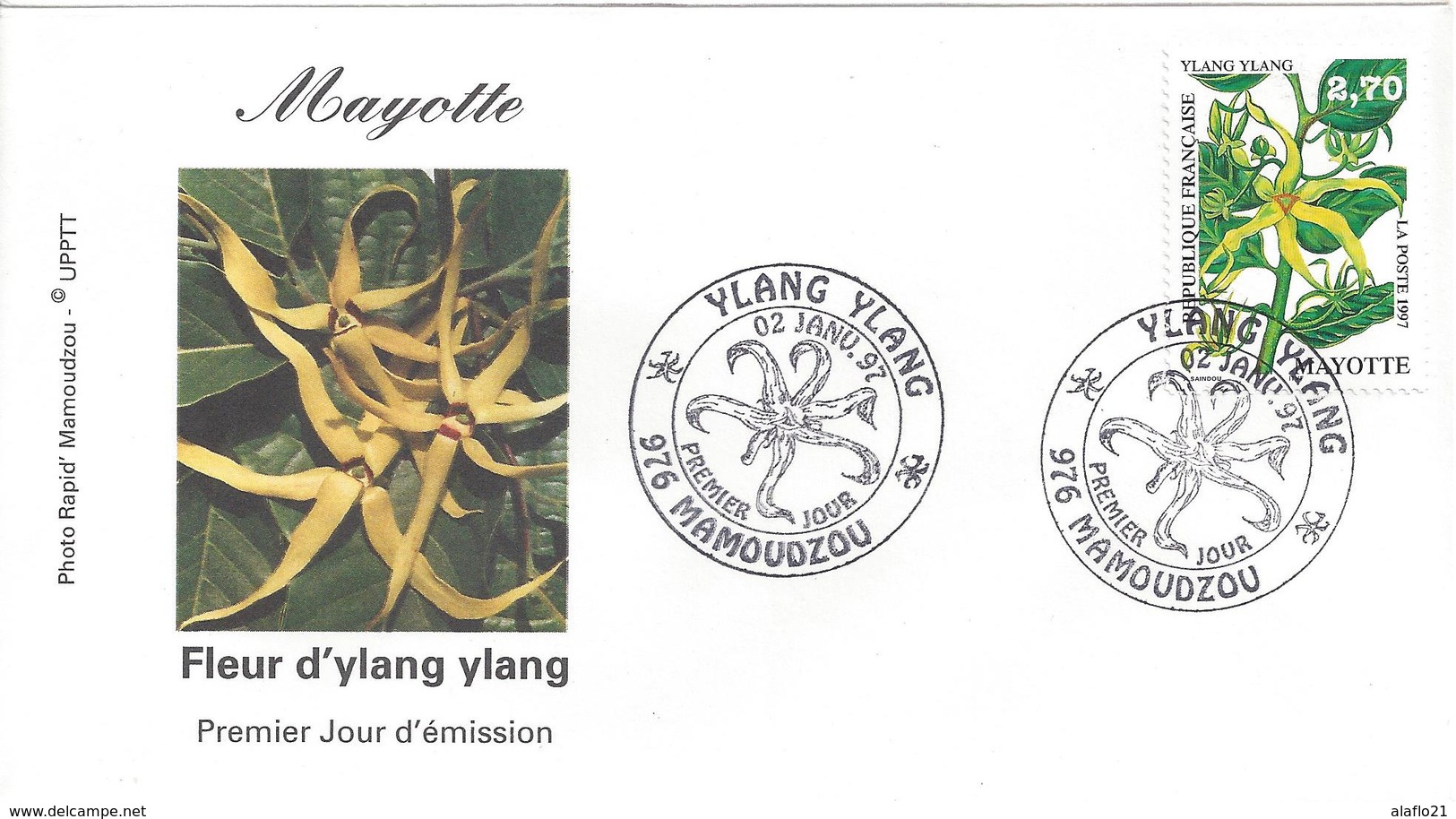 MAYOTTE - ENVELOPPE 1er JOUR - FLEUR D'YLANG YLANG N° 42 - MAMOUDZOU - Lettres & Documents
