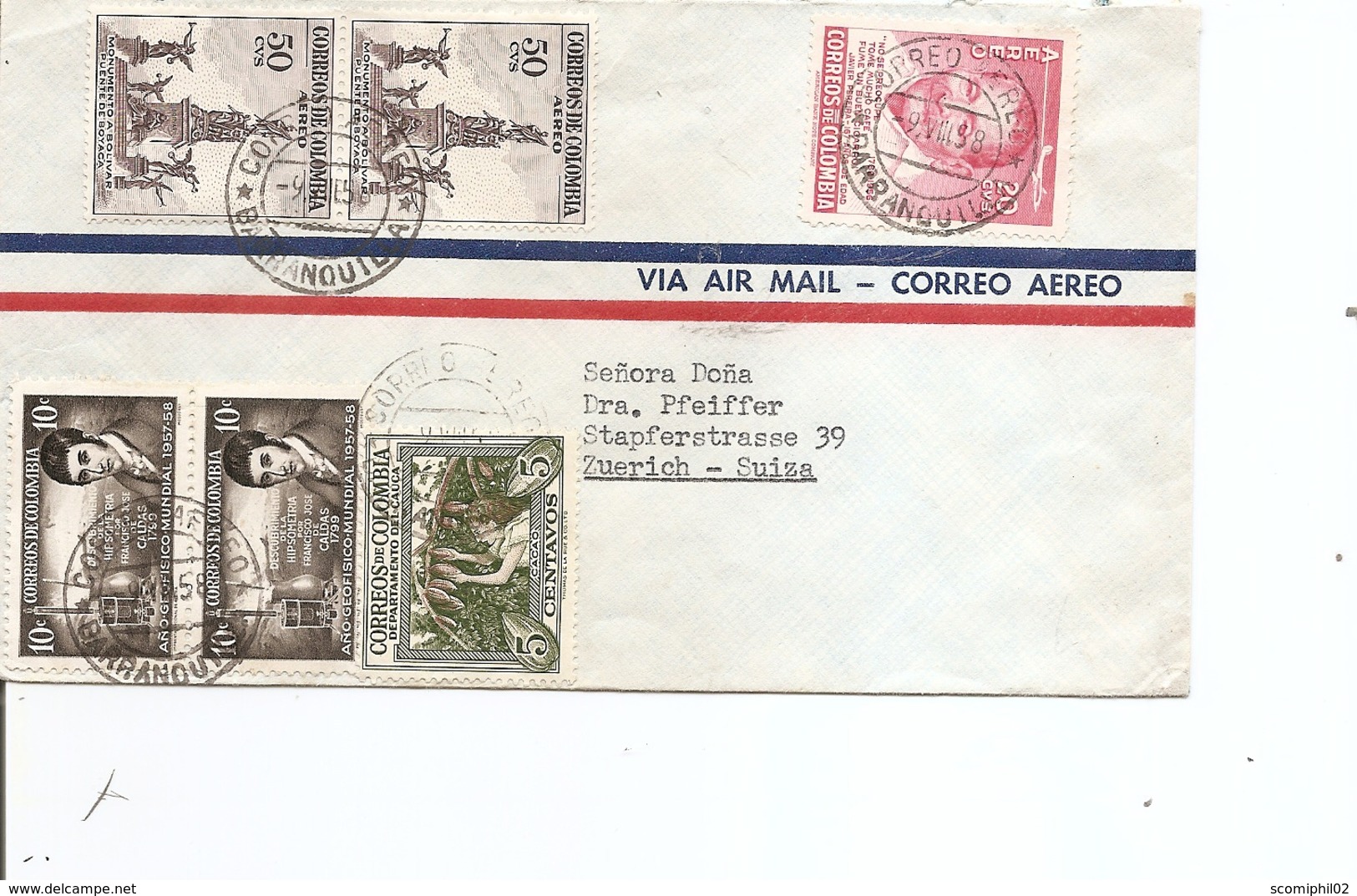 Colombie ( Lettre Par Avion  De 1958 De Barranquila Vers La Suisse à Voir) - Colombia