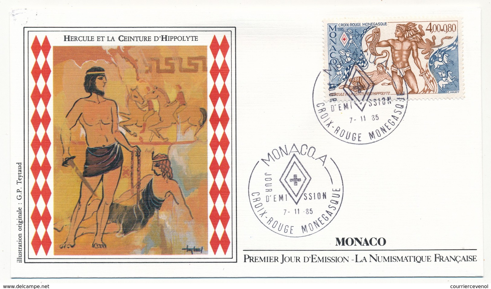 MONACO => 2 Enveloppes FDC - Croix Rouge Monégasque / Hercule ...  - Premier Jour 1985 - FDC