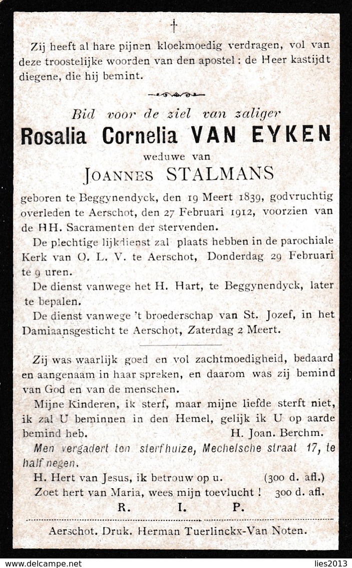 Aarschot,Aerschot, Begijnendijk, 1912, Rosalia Van Eyken, Stalmans - Images Religieuses