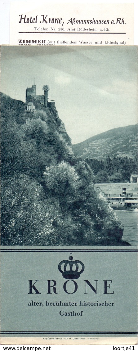 Brochure Dépliant Faltblatt Toerisme Tourisme - Hotel Gasthof  Krone - Assmannshausen Am Rhein - Ca 1955 - Reiseprospekte