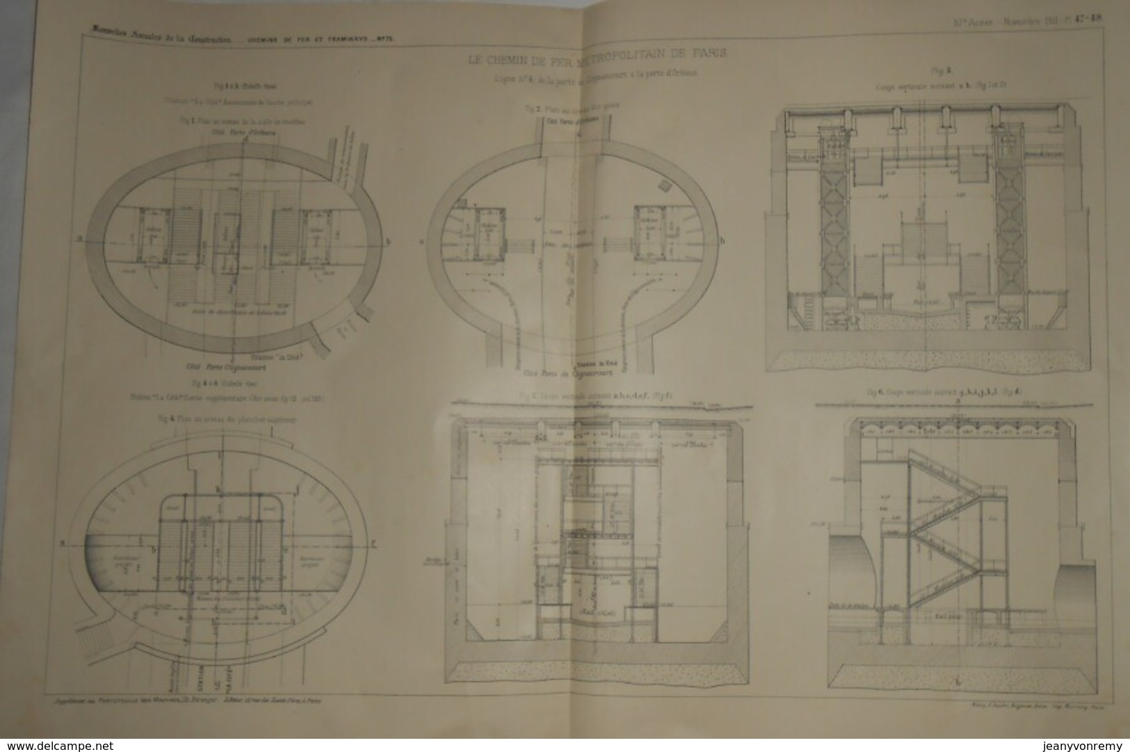 Plan Du Chemin De Fer Métropolitain De Paris.Ligne N°4. De La Porte De Clignancourt à La Porte D'Orléans. 1911 - Travaux Publics