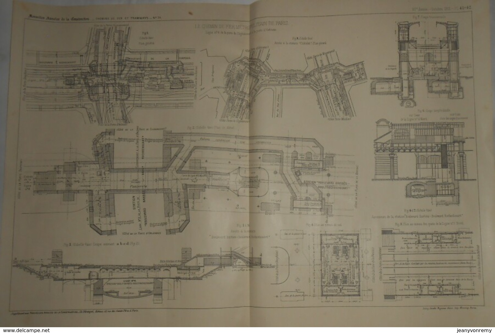 Plan Du Chemin De Fer Métropolitain De Paris.Ligne N°4. De La Porte De Clignancourt à La Porte D'Orléans. 1911 - Travaux Publics