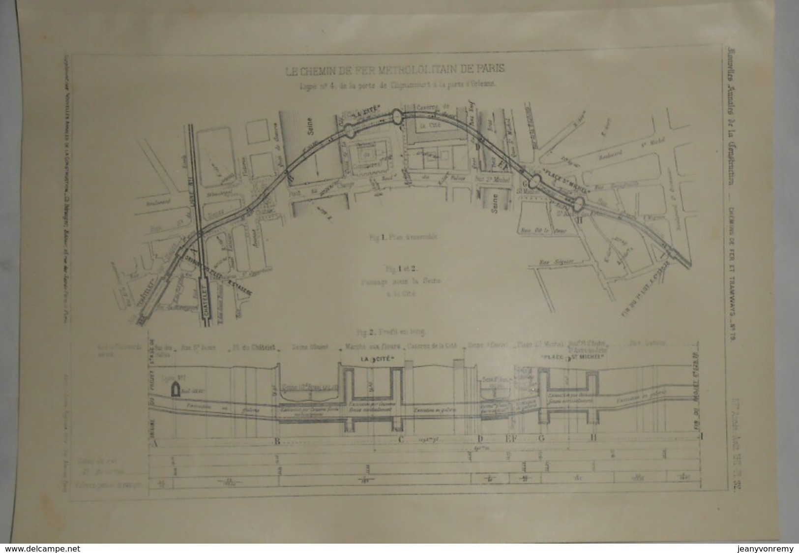 Plan Du Chemin De Fer Métropolitain De Paris.Ligne N°4. De La Porte De Clignancourt à La Porte D'Orléans. 1911 - Travaux Publics