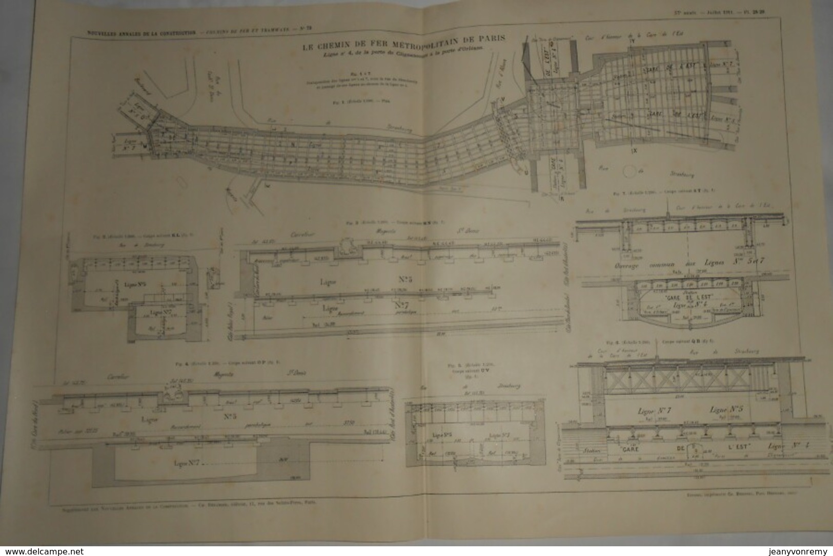 Plan Du Chemin De Fer Métropolitain De Paris.Ligne N°4. De La Porte De Clignancourt à La Porte D'Orléans. 1911 - Travaux Publics