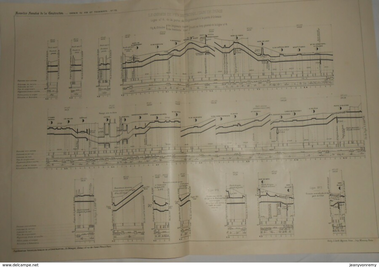 Plan Du Chemin De Fer Métropolitain De Paris.Ligne N°4. De La Porte De Clignancourt à La Porte D'Orléans. 1911 - Travaux Publics