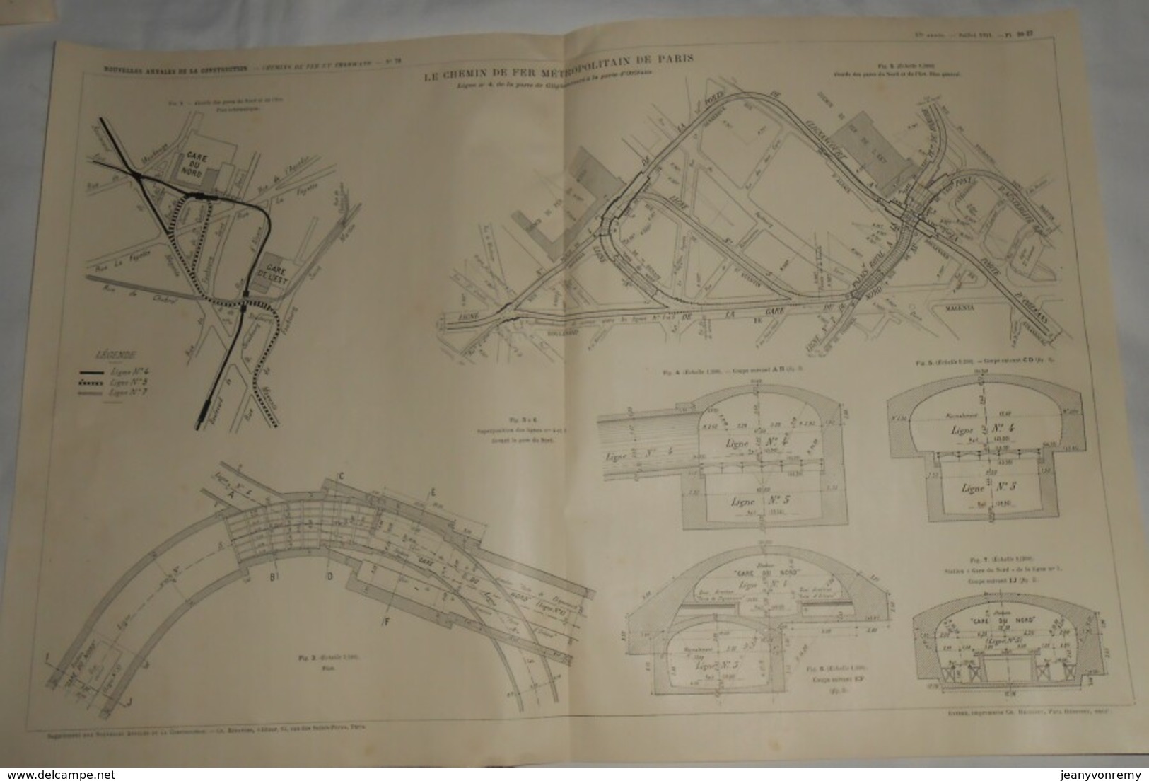 Plan Du Chemin De Fer Métropolitain De Paris.Ligne N°4. De La Porte De Clignancourt à La Porte D'Orléans. 1911 - Travaux Publics