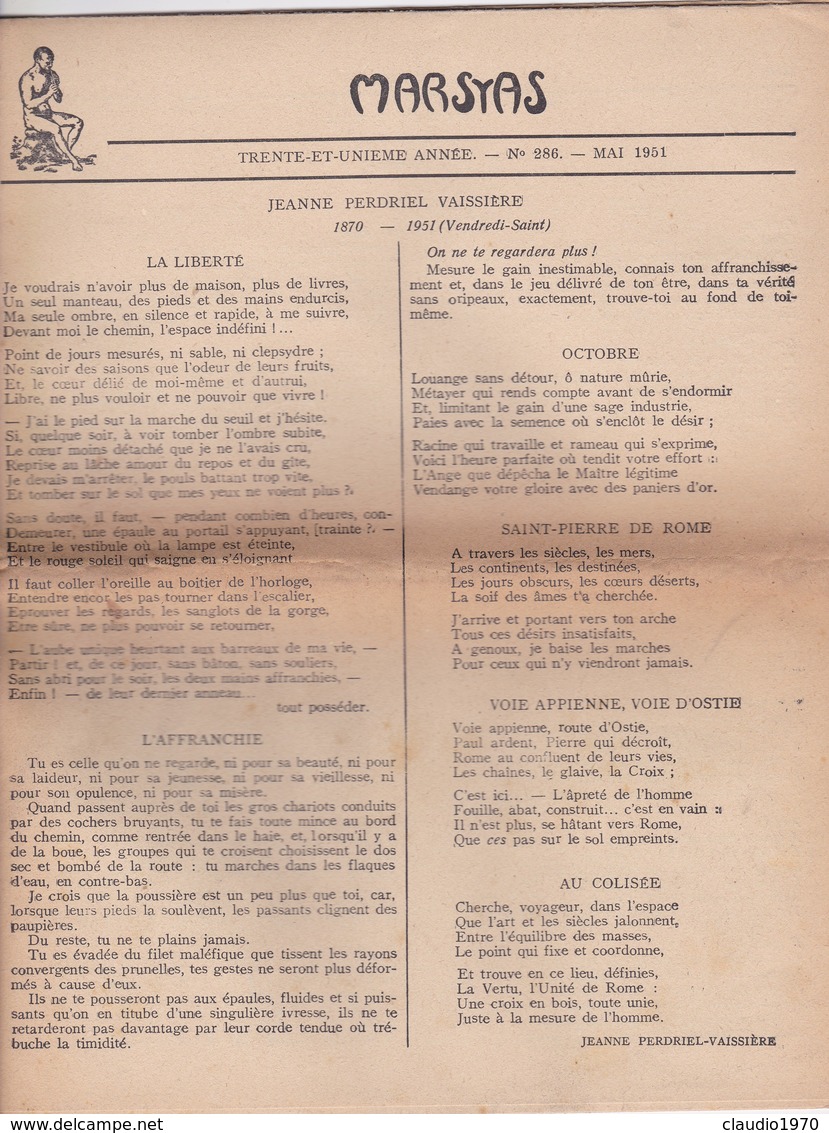 GIORNALE FRANCESE - MARSYAS - TRENTE ET- UNIEME ANNE'E - N° 286 - 1951 - 1950 - Oggi