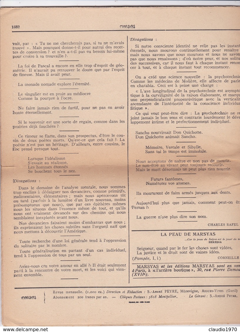 GIORNALE FRANCESE - MARSYAS - TRENTE ET- UNIEME ANNE'E - N° 286 - 1951 - 1950 - Oggi