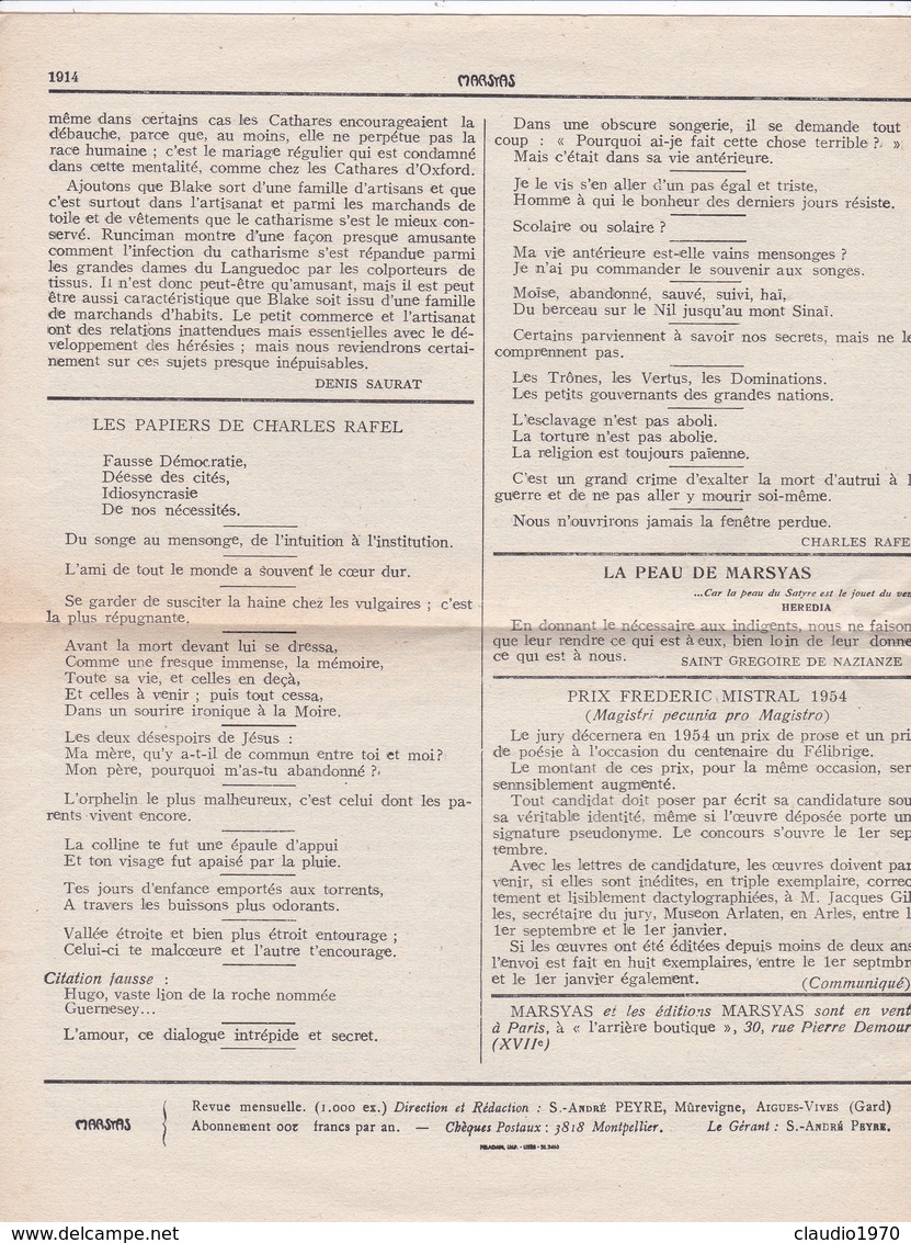 GIORNALE FRANCESE - MARSYAS - TRENTE - TROISIEME  ANNE'E - N° 305 - 1953 - 1950 - Oggi