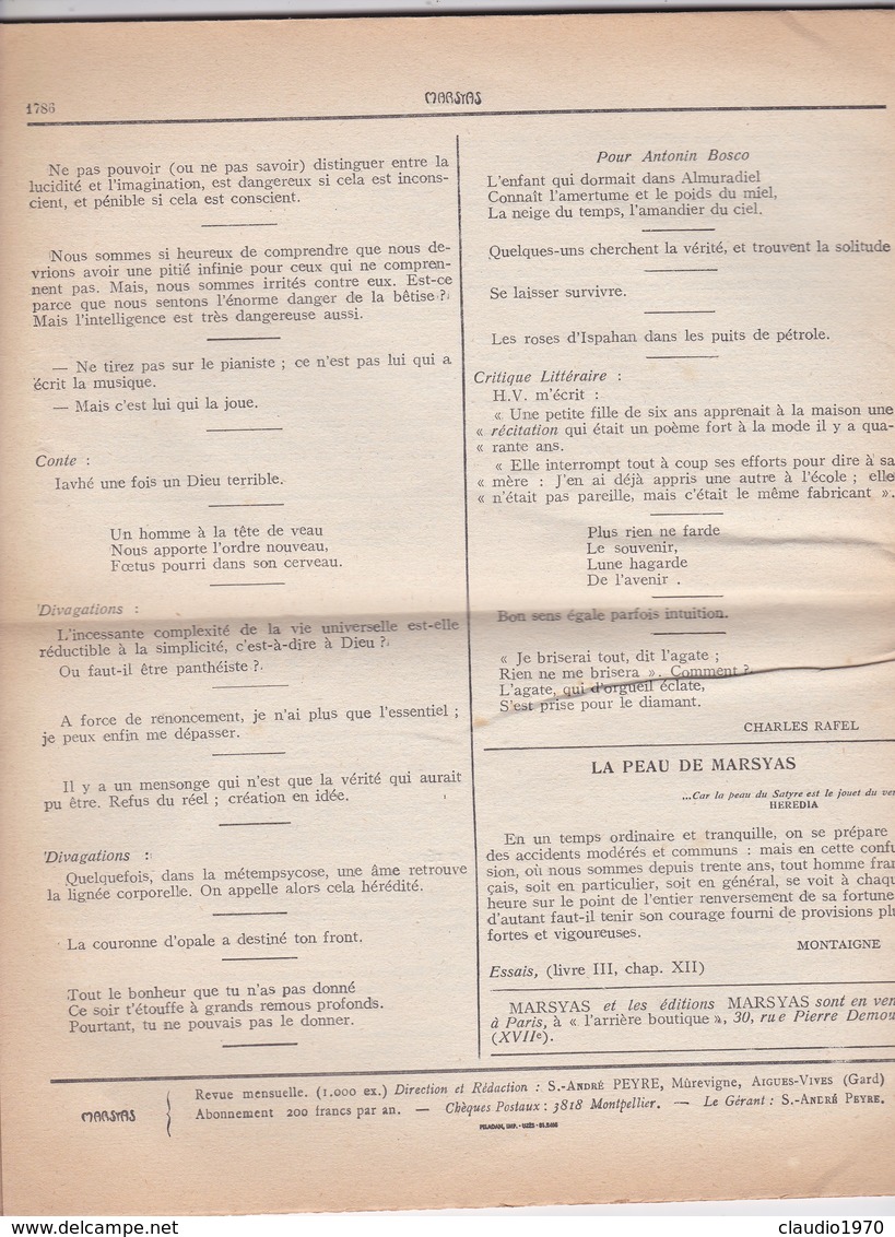 GIORNALE FRANCESE - MARSYAS - TRENTE - DEUXIE'ME  ANNE'E - N° 293 - 1952 - 1950 - Oggi