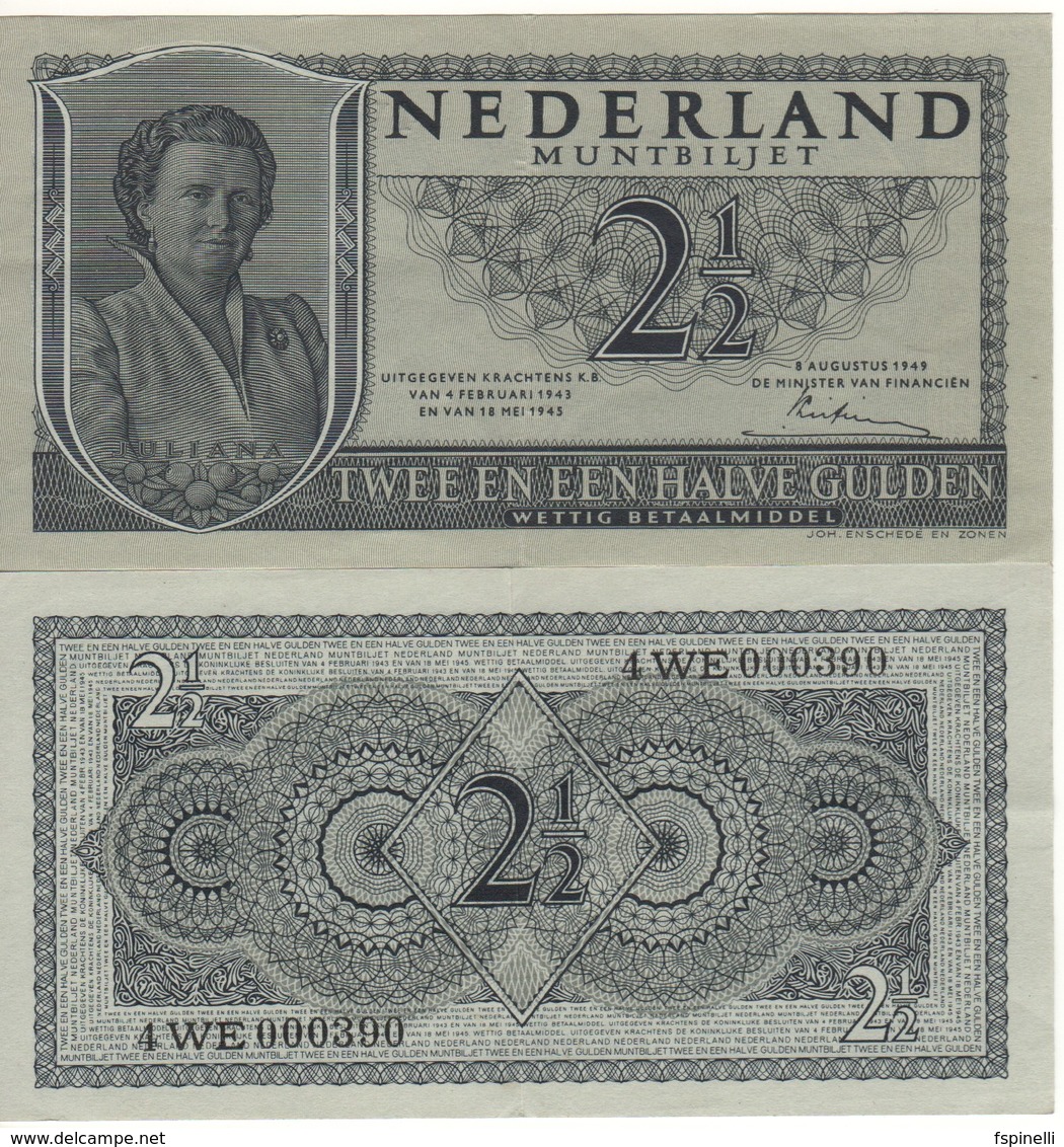 NETHERLANDS  2.1/2  Gulden   P73     "Queen Juliana"   Dated   8.8.1949 - 2 1/2 Gulden