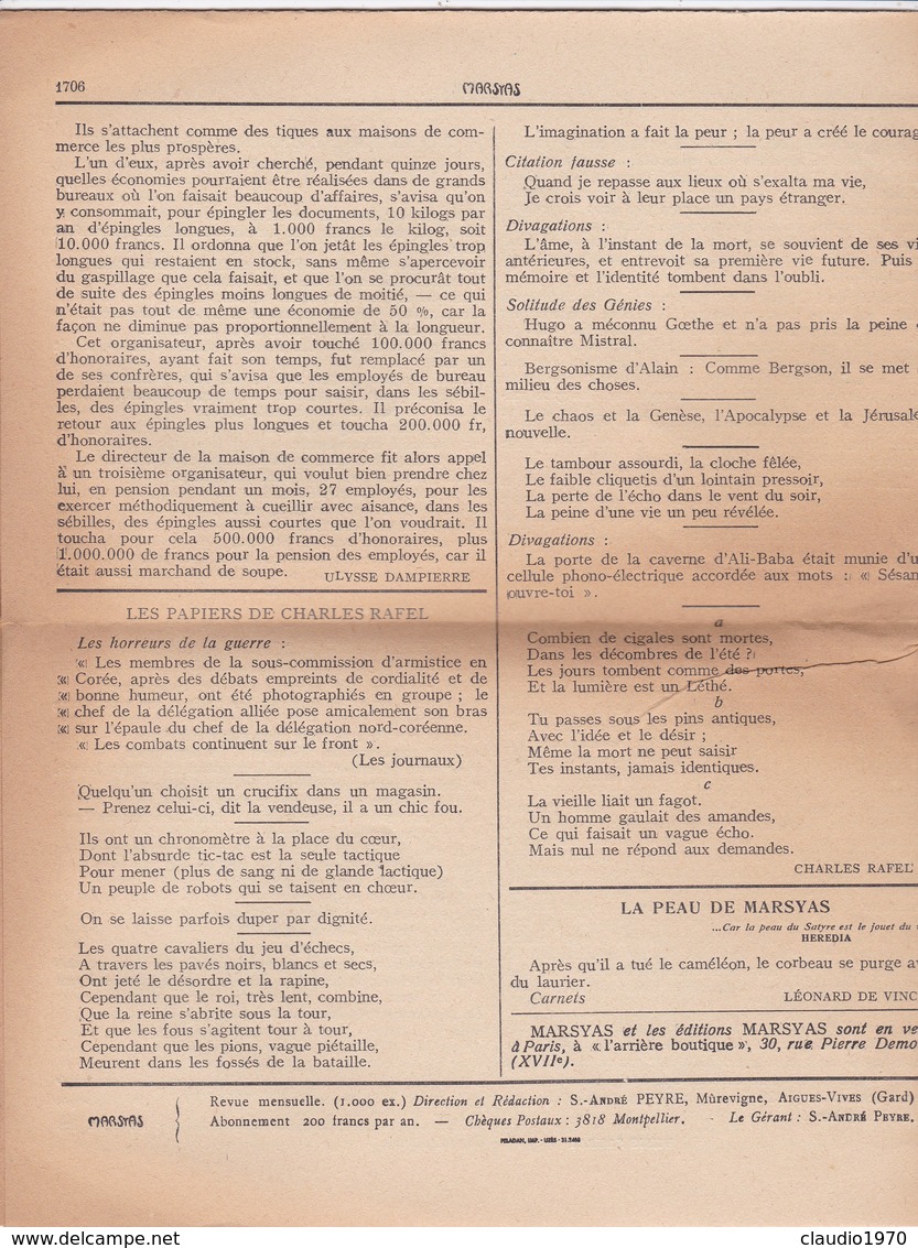 GIORNALE FRANCESE - MARSYAS - TRENTE - ET - UNIE'ME  ANNE'E - N° 288 - 1951 - 1950 à Nos Jours