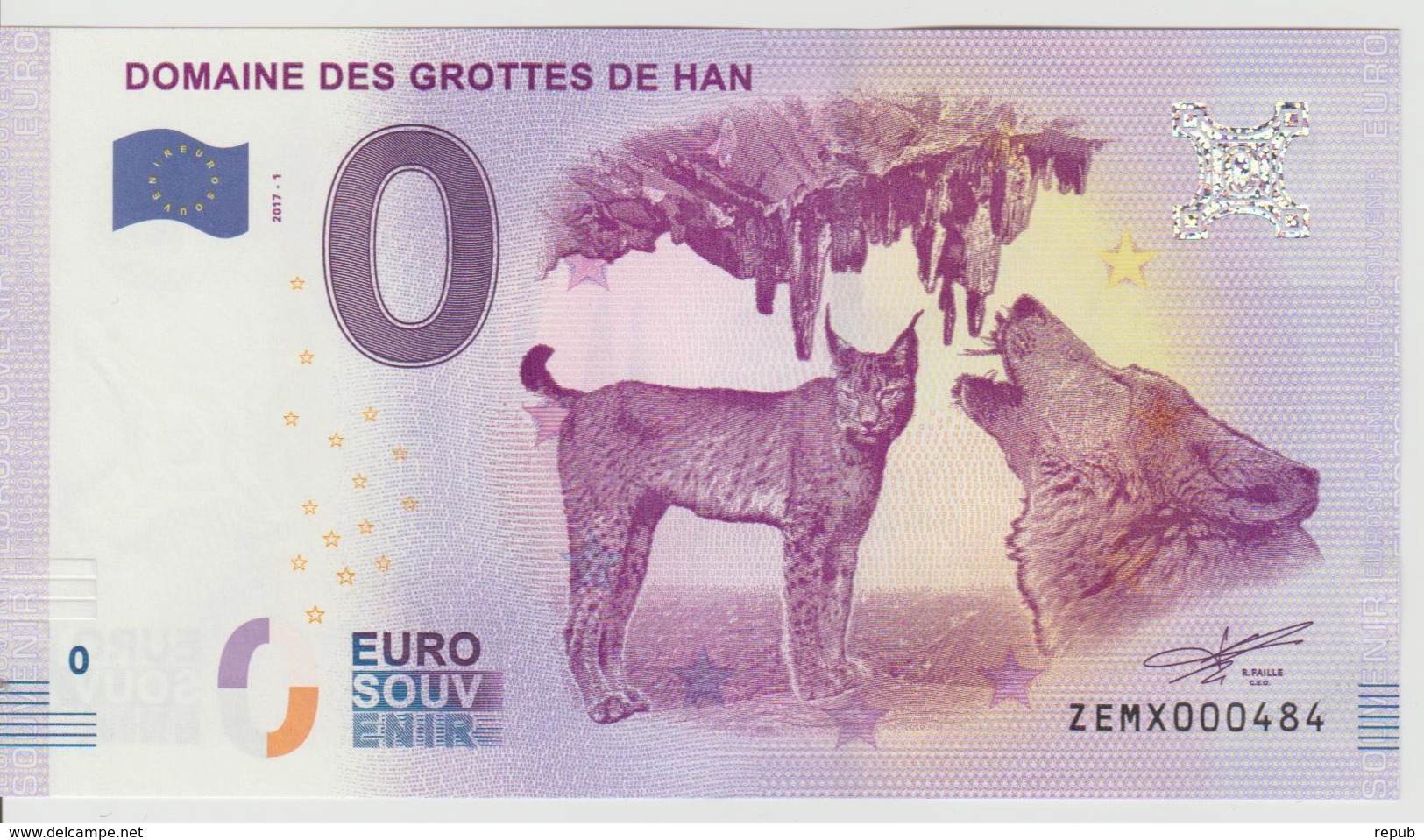 Billet Touristique 0 Euro Souvenir Belgique - Domaine Des Grottes De Han 2017-1 N°ZEMX000484 - Private Proofs / Unofficial