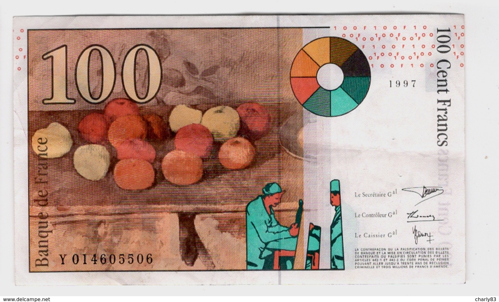 1 BILLET  DE  100 FRS    CEZANNE  N109 - 100 F 1997-1998 ''Cézanne''