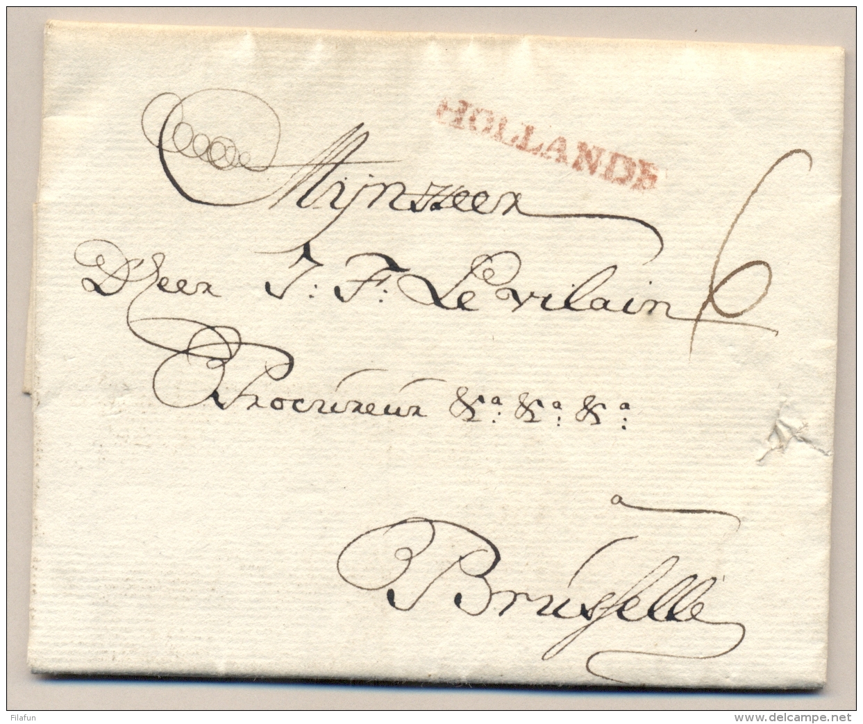 Nederland - 1758 - HOLLANDE Stempel Op Complete Vouwbrief Van Rotterdam Naar Bruxelles - ...-1852 Voorlopers