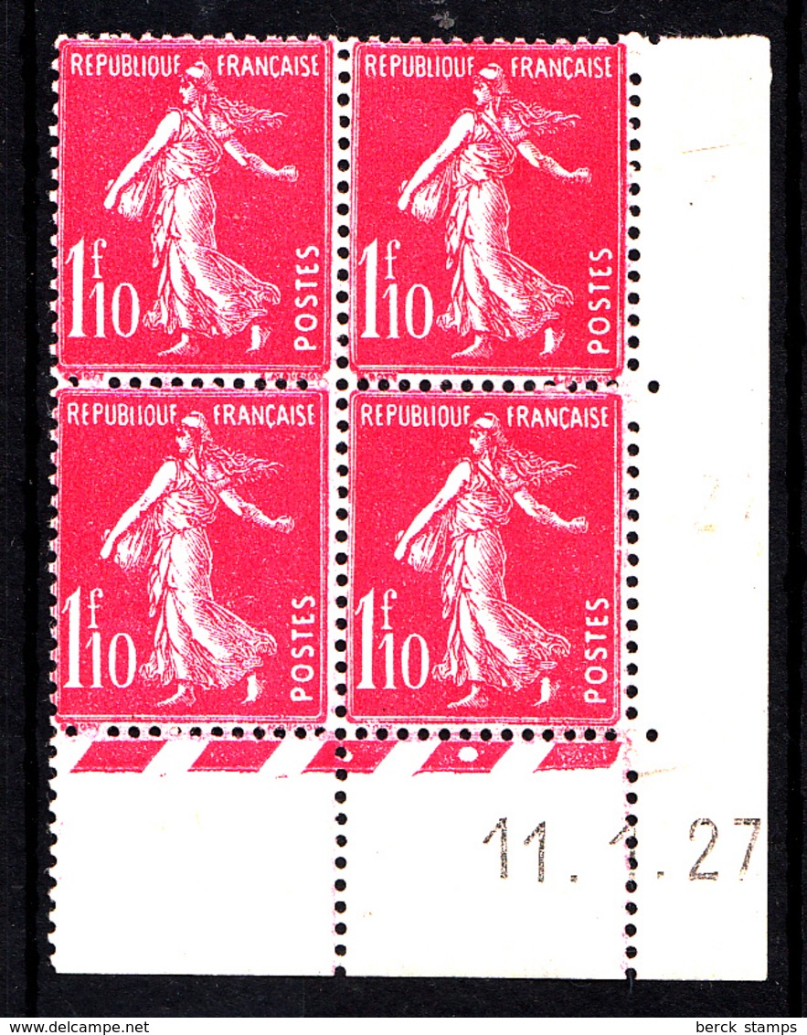 FRANCE - N° 238 - SEMEUSE 1F10 ROSE - COIN DATE DU 11.1.27 (charnière Sur Le Timbre En Haut à Droite). - ....-1929