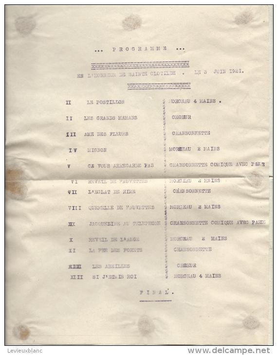 Programme De Fête D'Ecole/dessin Cyclamen/ Sainte Clotide/ 1921   CH35bis - Diplômes & Bulletins Scolaires