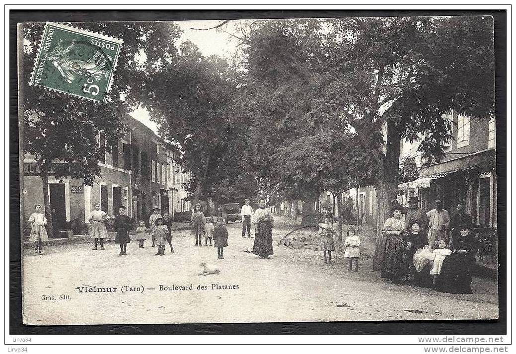 CPA ANCIENNE FRANCE- VIELMUR (81)- BOULEVARD DES PLATANES EN ÉTÉ- TRES BELLE ANIMATION GROS PLAN- - Vielmur Sur Agout