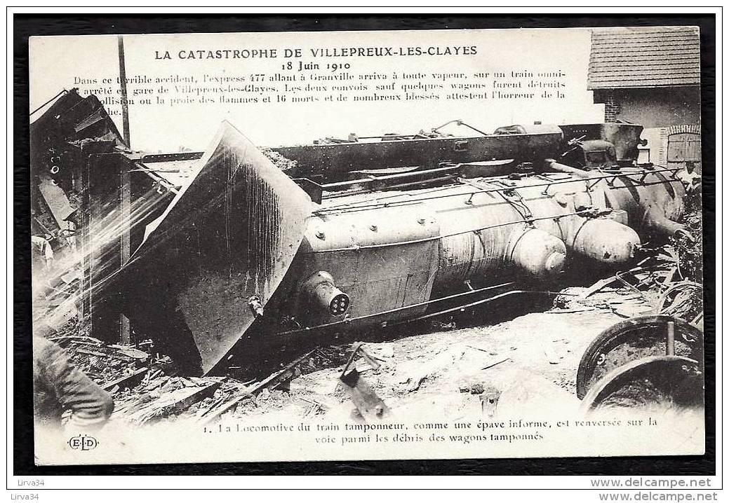 CPA ANCIENNE FRANCE- VILLEPREUX (78)- CATASTROPHE FERROVIERE- LOCOMOTIVE COUCHÉE EN GROS PLAN- 16 MORTS- - Villepreux