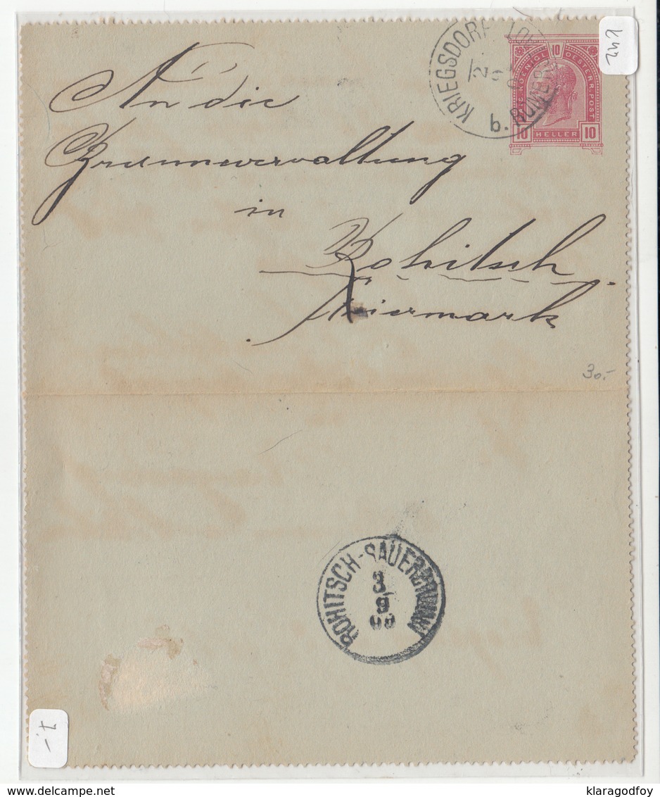 Austria, Postal Stationery Letter Card Travelled 1905 Kriegsdorf Bei Römerstadt [Valšov] To Rohitsch-Sauerbrunn B180715 - Altri & Non Classificati