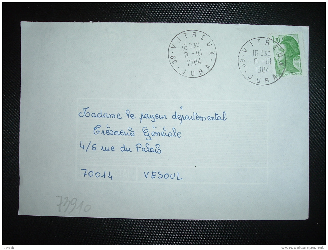 LETTRE TP LIBERTE DE GANDON 1,70 OBL.8-10 1984 39 VITREUX JURA - Cachets Manuels