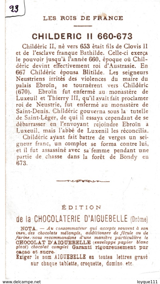 Chromo Chocolaterie D'aiguebelle "les Rois De France" Childeric II 660-673 - Chocolat