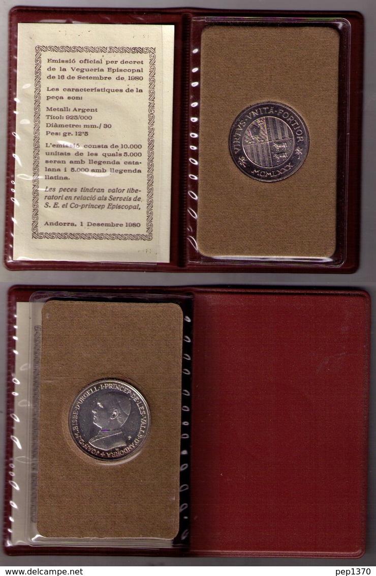 ANDORRA 1980 - MONEDA VEGUERIA EPISCOPAL, BISBE D'URGELL, MEDAL SILVER 1980 NUMEROS ROMANOS - Andorre