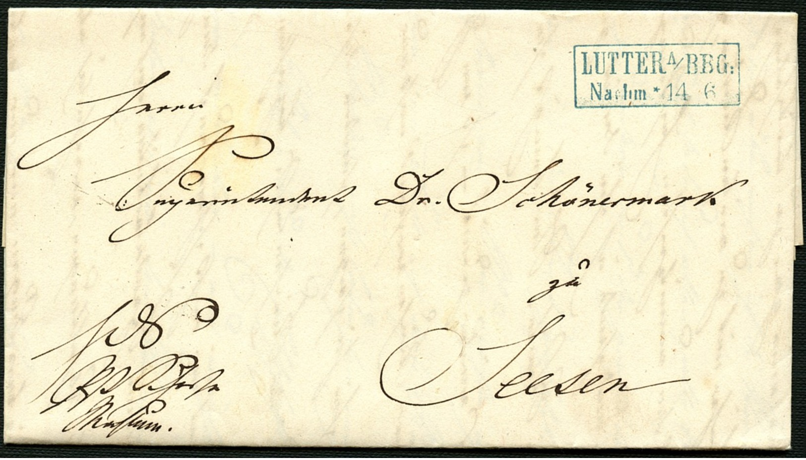 BRAUNSCHWEIG 1856, BRIEF MIT INHALT, STPL R2 IN BLAU LUTTER AM B:B, INTERESSANT - Braunschweig