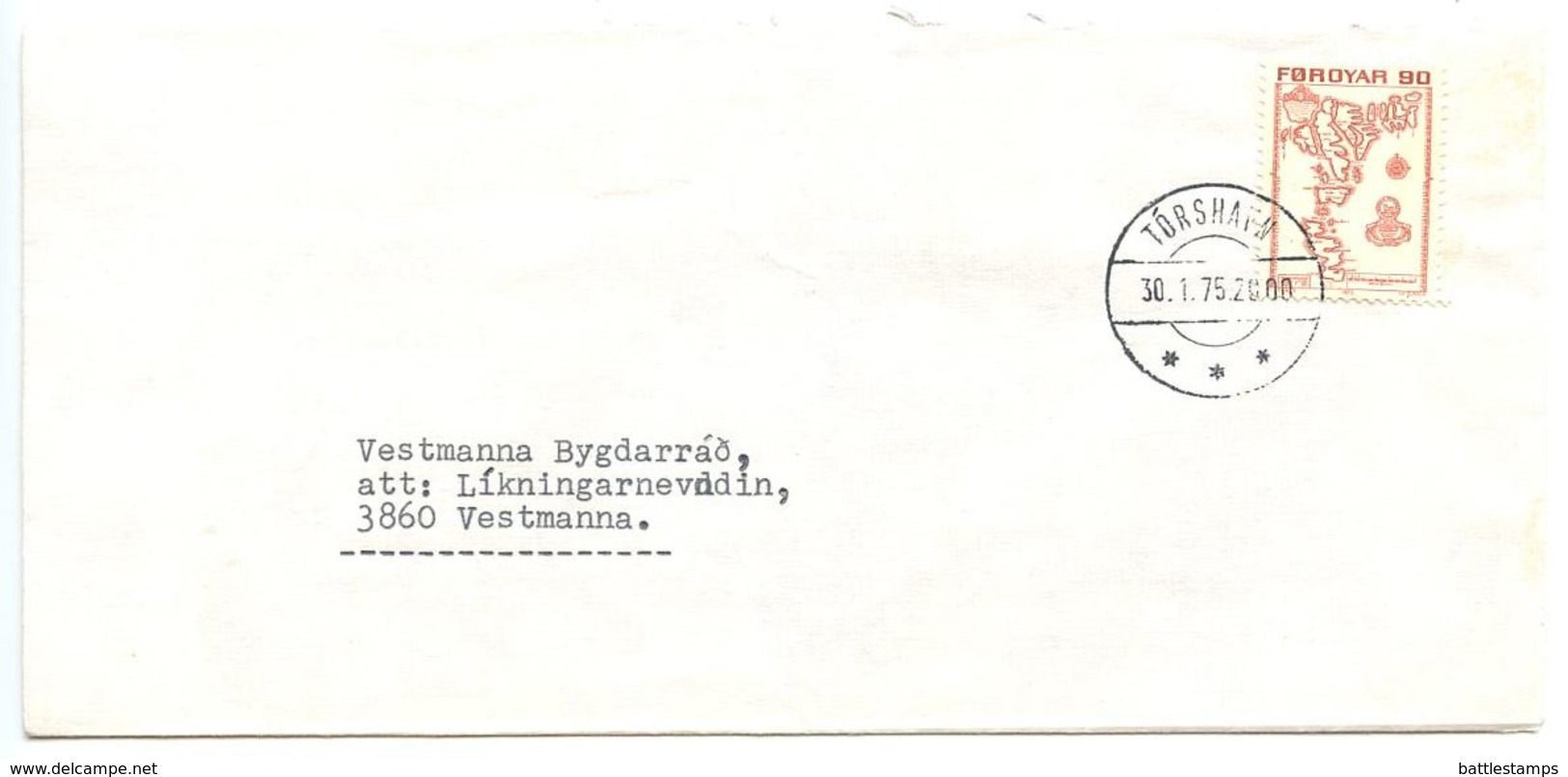 Faroes 1975 FDC Scott 13 Map Of Islands, Tórshavn To Vestmanna - Faroe Islands